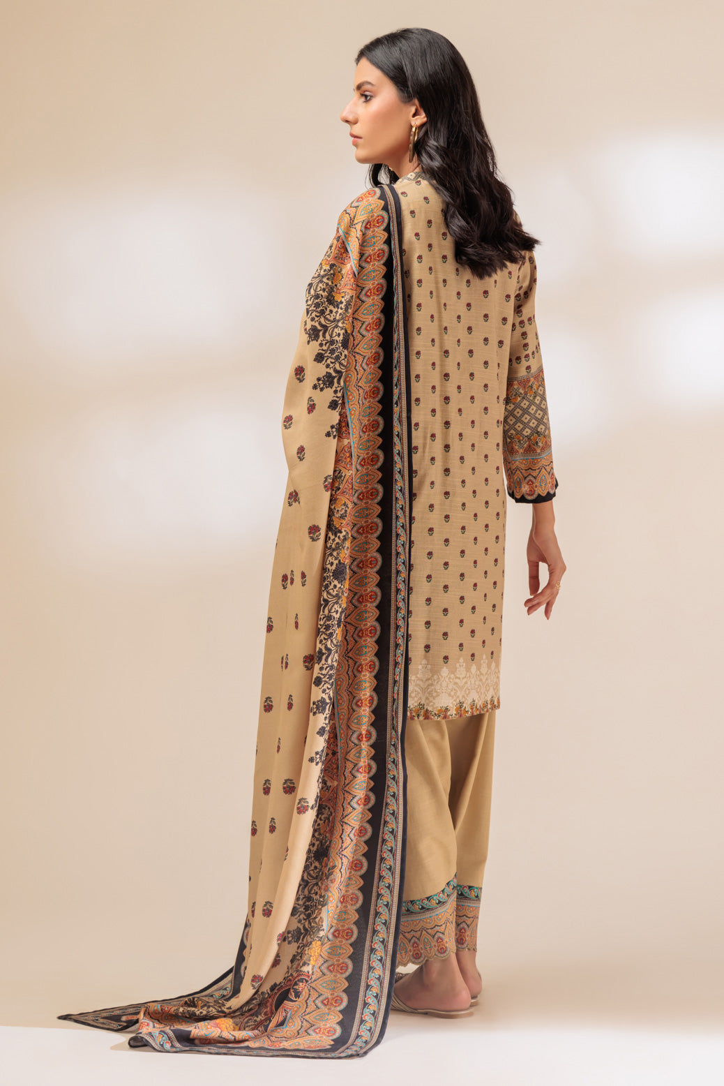 Khaddar Beige 3 Piece Suit - Bonanza