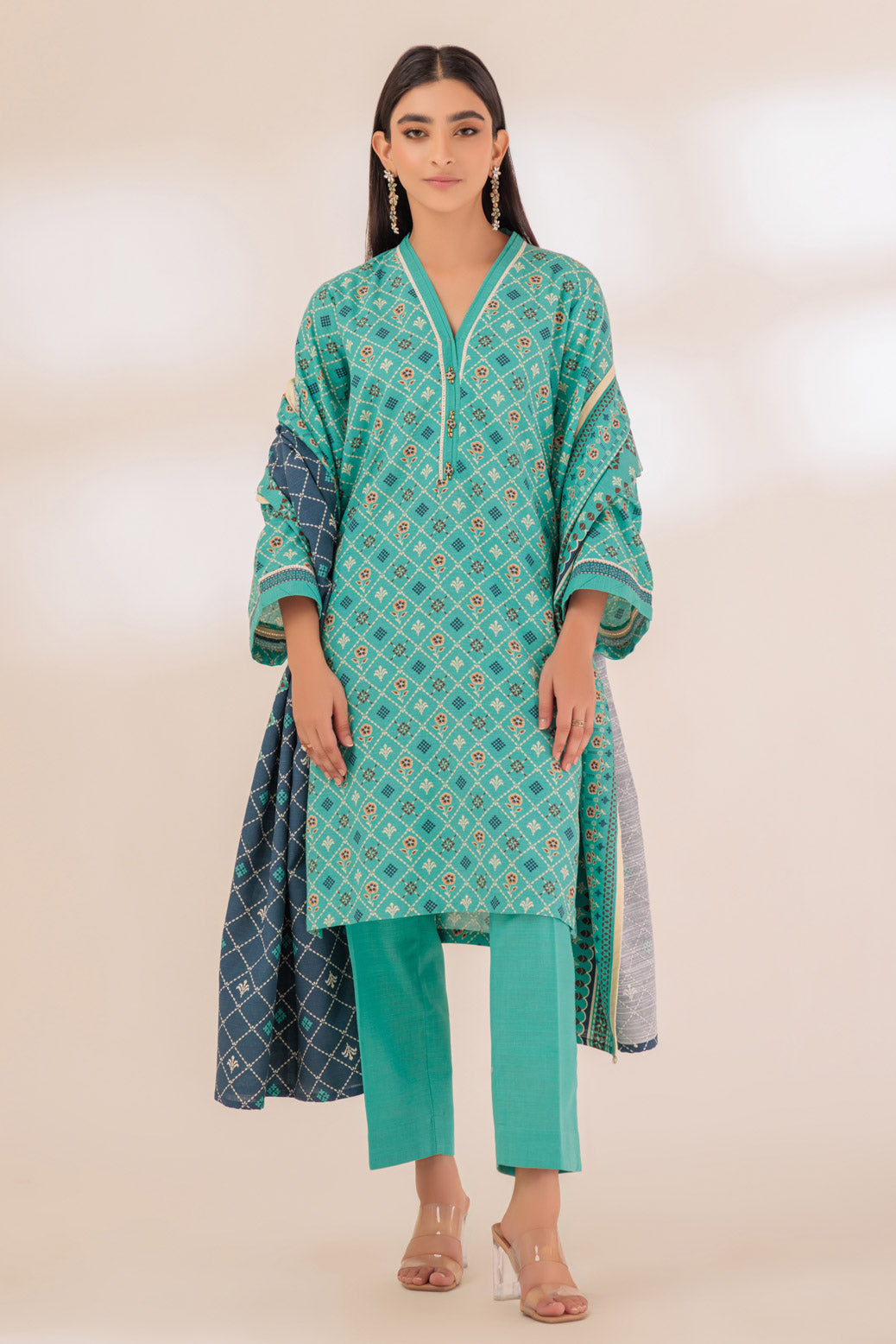 Khaddar Light Blue 3 Piece Suit - Bonanza