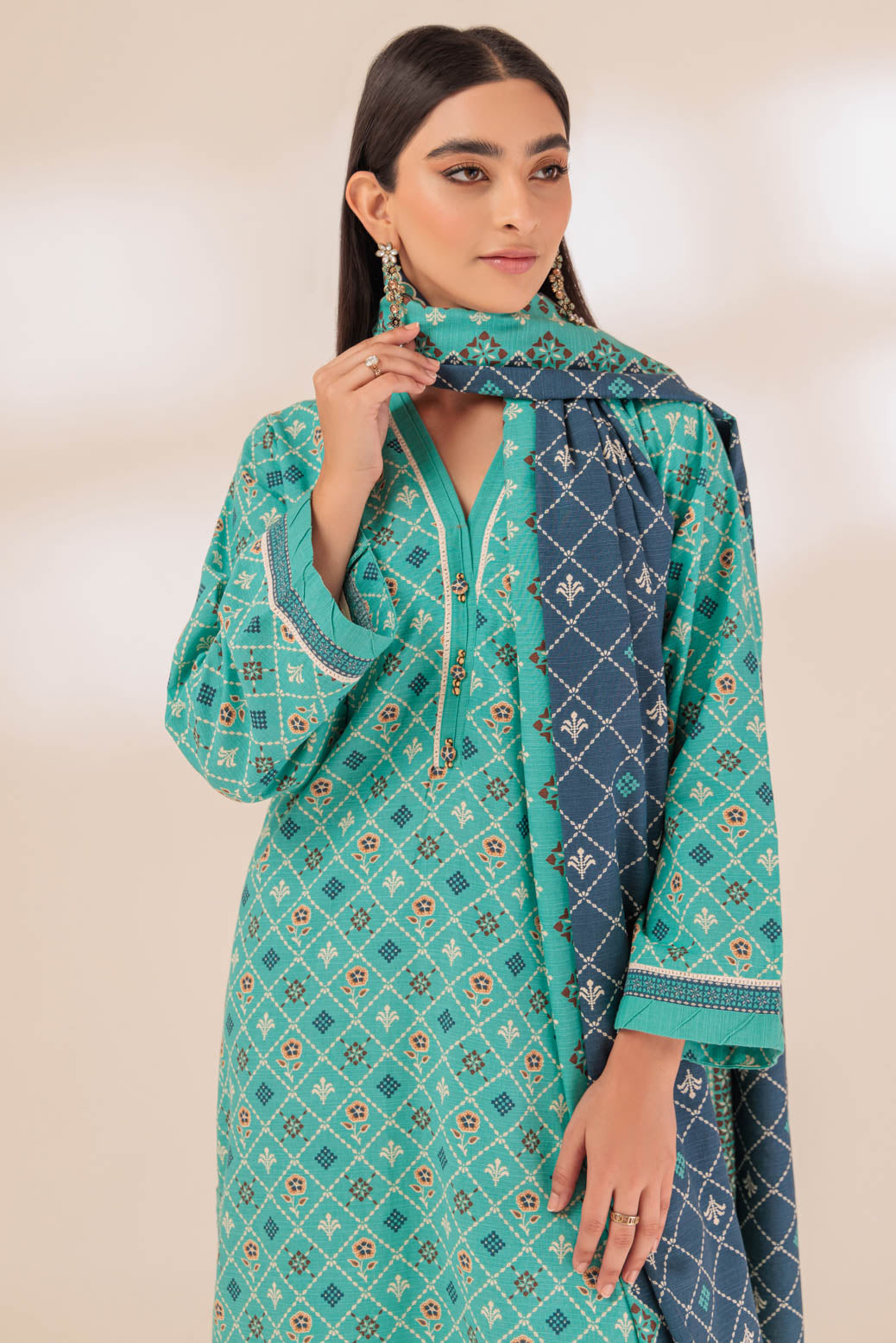 Khaddar Light Blue 3 Piece Suit - Bonanza