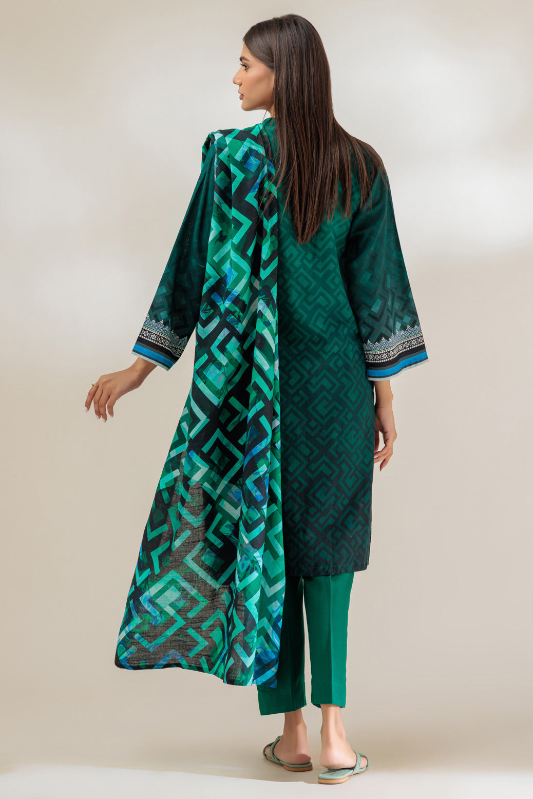 Khaddar Green 3 Piece Suit - Bonanza