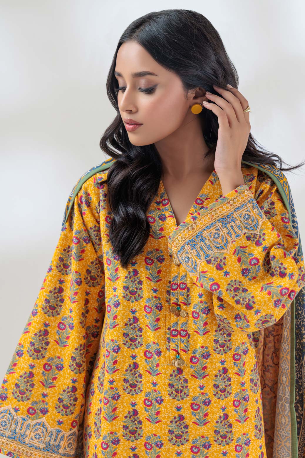 Khaddar Yellow 3 Piece Suit - Bonanza