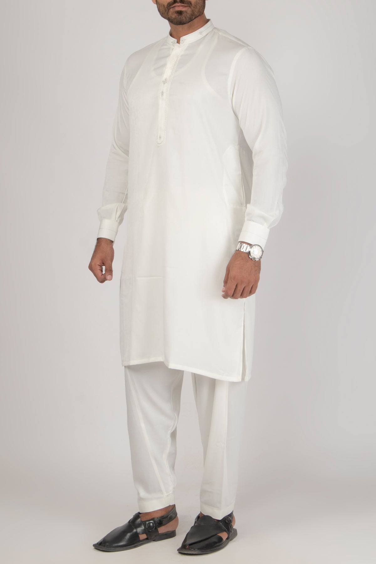 Milky White Kameez Shalwar - Raf Raf