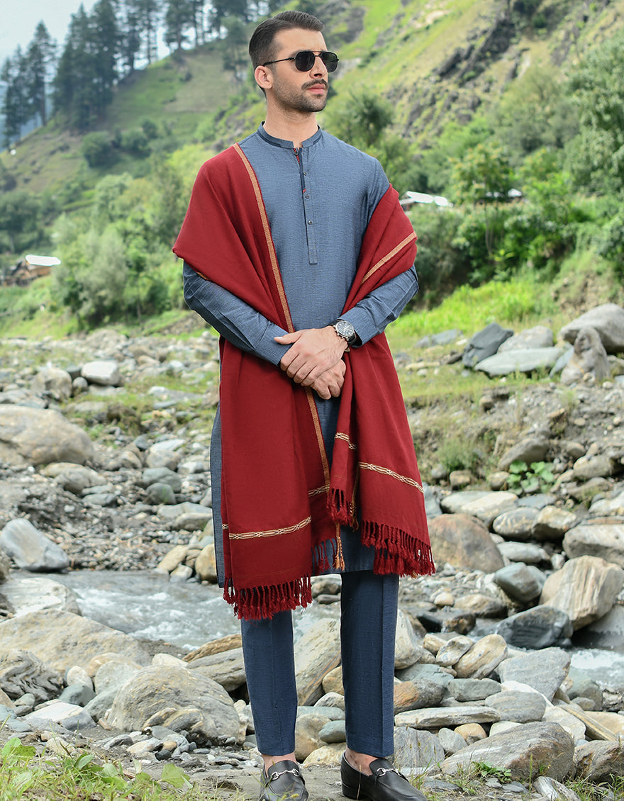 Maroon Dussa Shawl - J. Junaid Jamshed