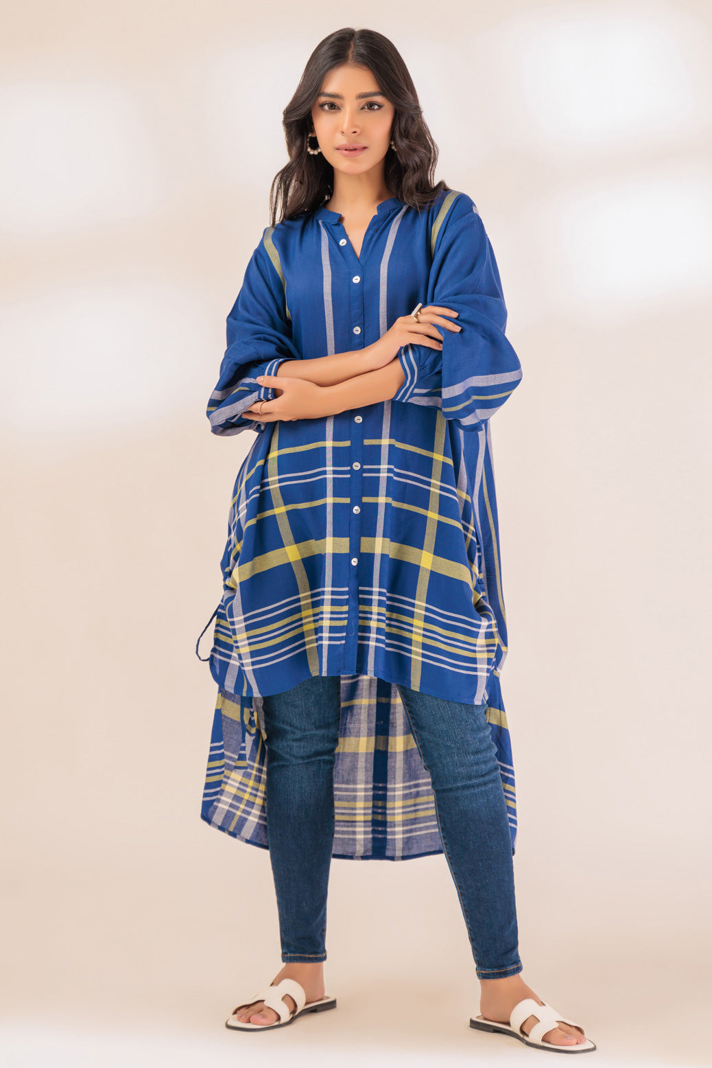 Yarn Dyed Blue Kurti - Bonanza