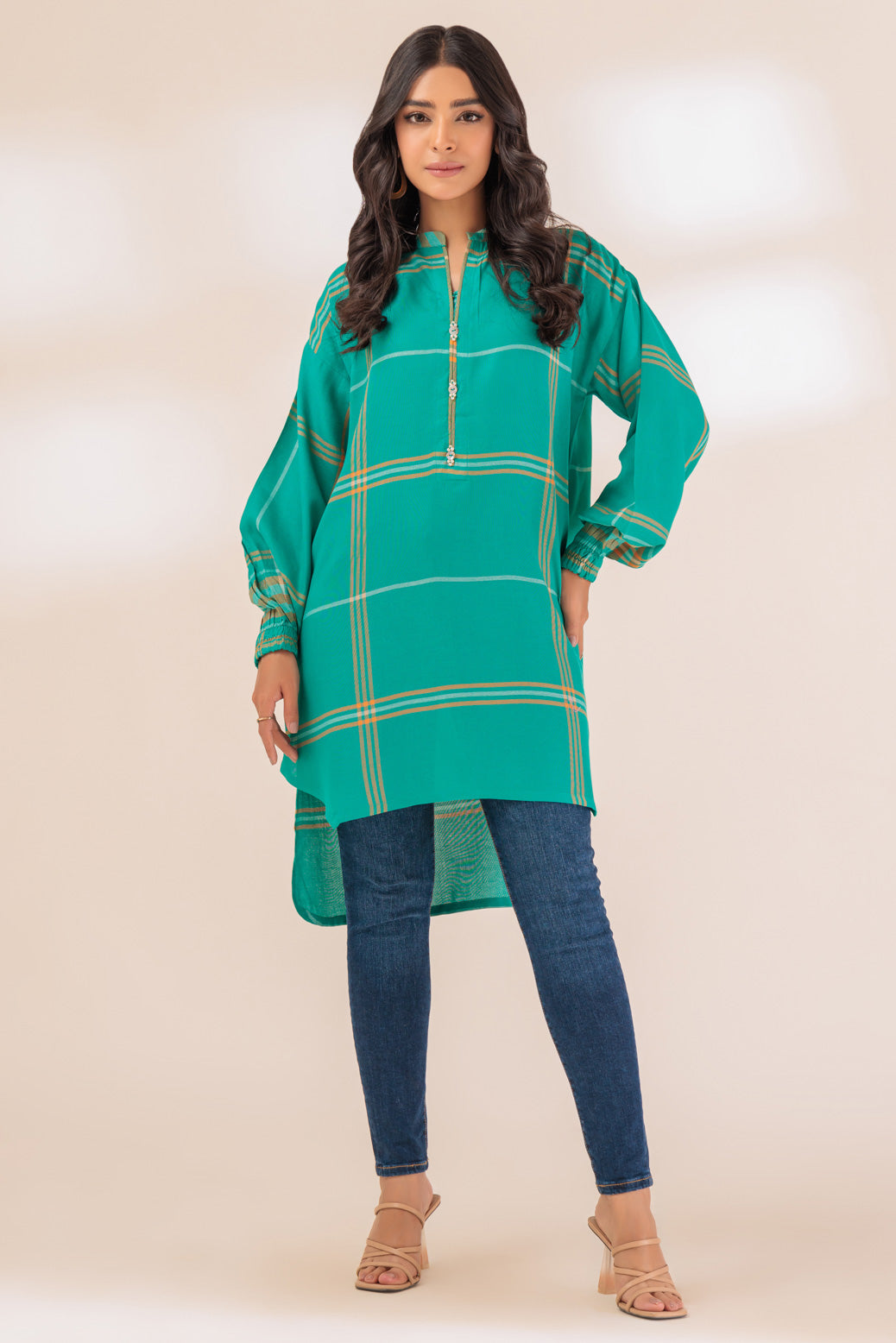 Yarn Dyed Turquoise Kurti - Bonanza