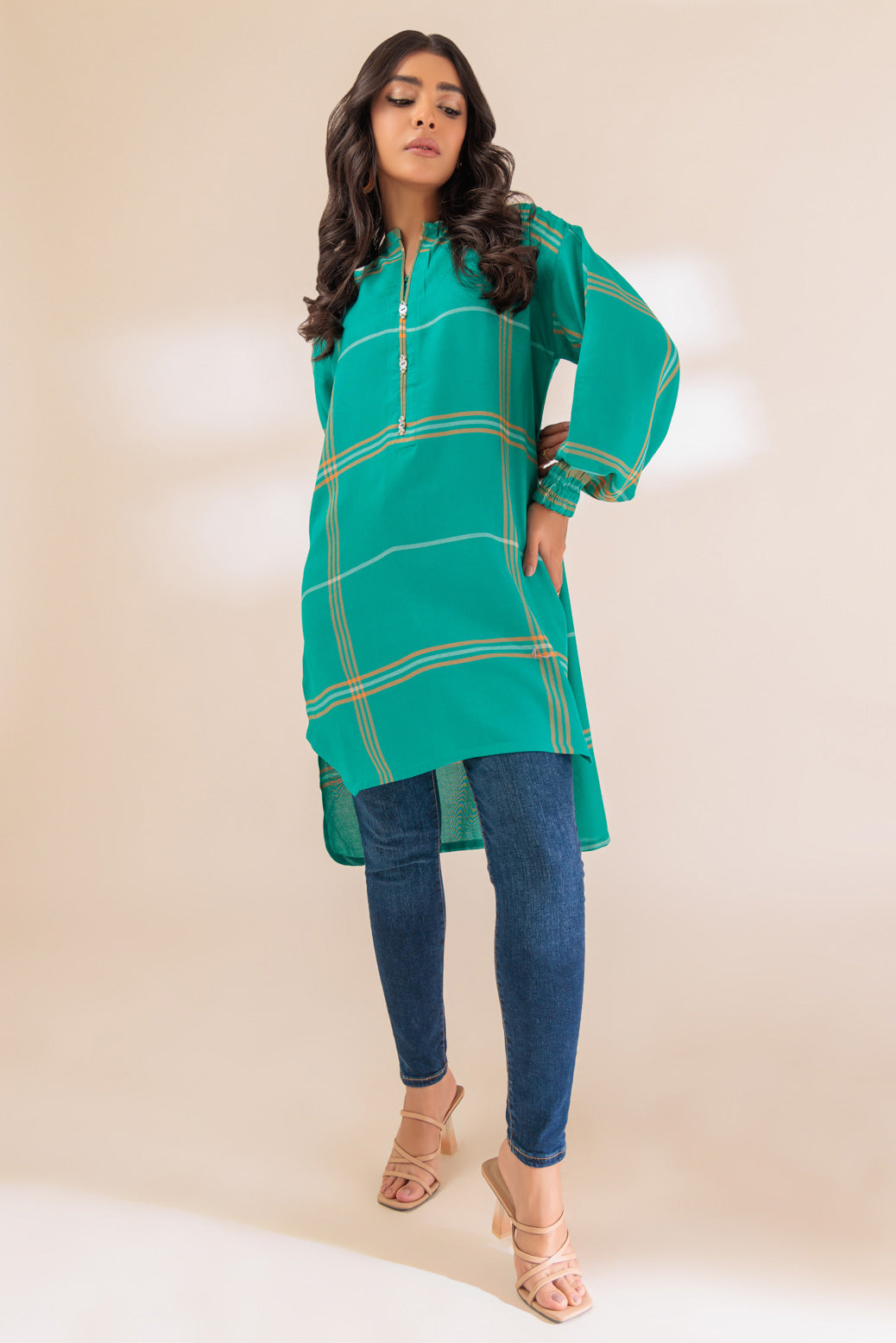 Yarn Dyed Turquoise Kurti - Bonanza