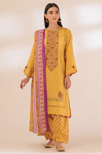 Lawn Embroidered Mustard 3 Piece Suit - Bonanza