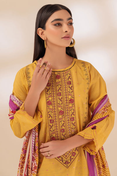 Lawn Embroidered Mustard 3 Piece Suit - Bonanza