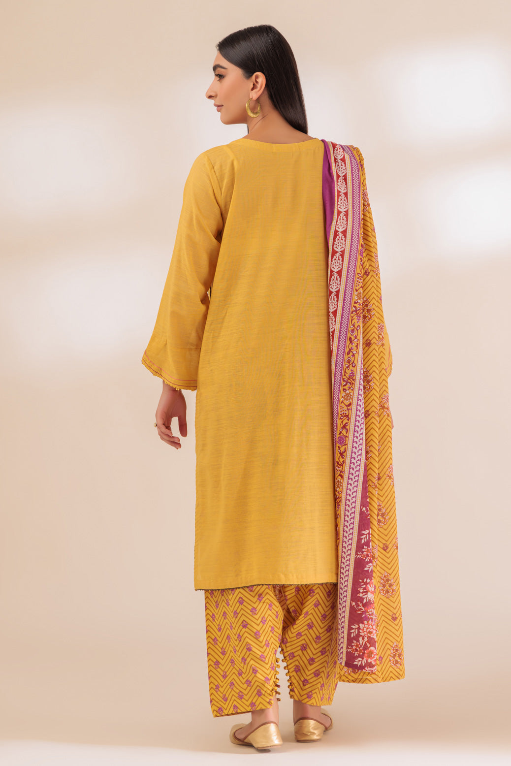 Lawn Embroidered Mustard 3 Piece Suit - Bonanza