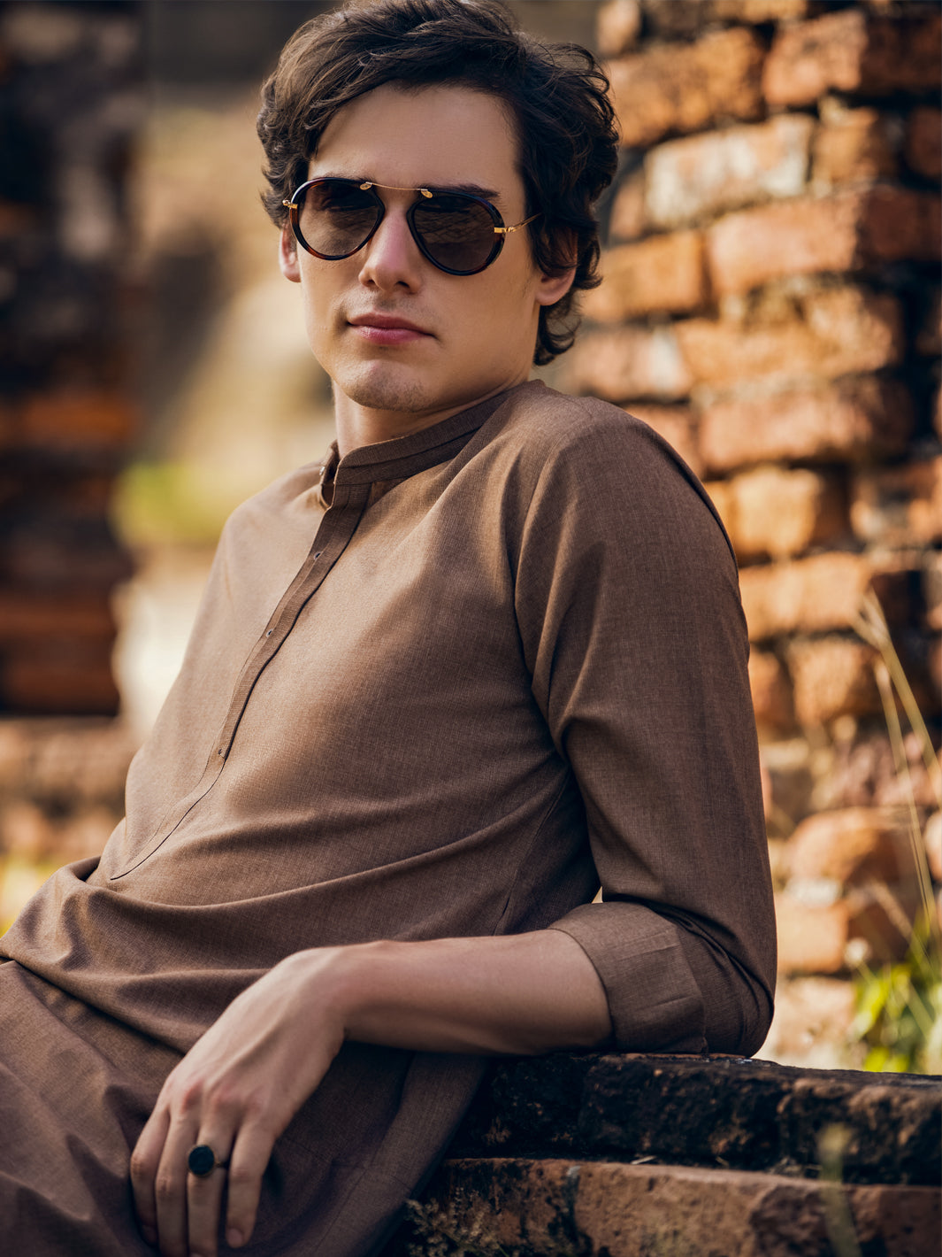 Polyester Viscose Brown Kameez Shalwar - Almirah