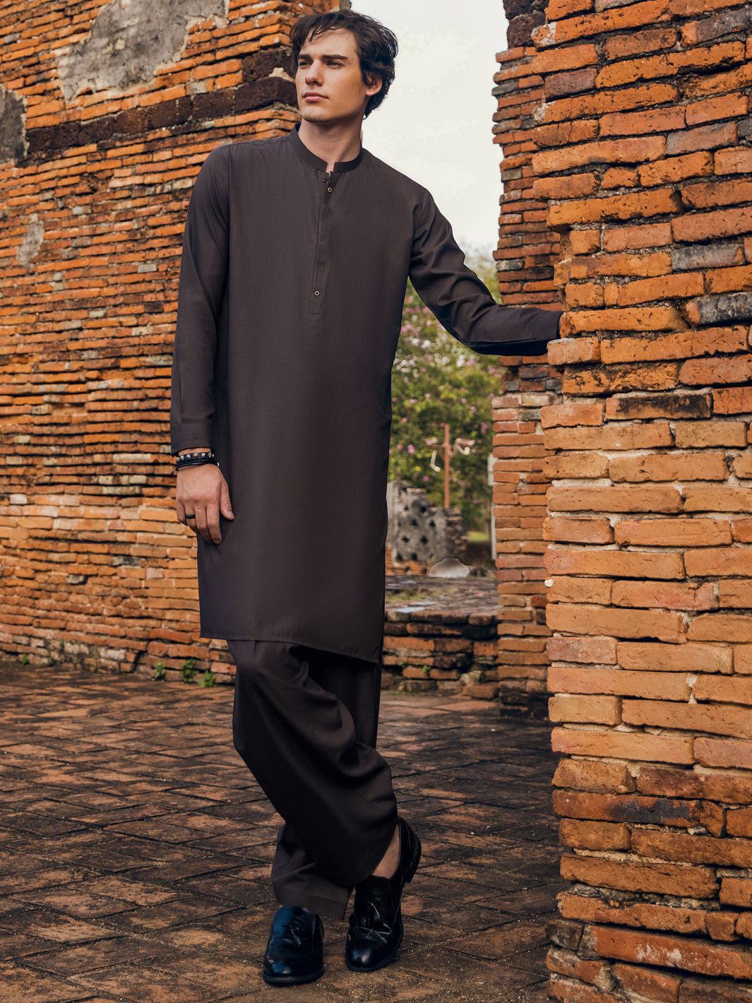 Polyester Viscose Brown Kameez Shalwar - Almirah