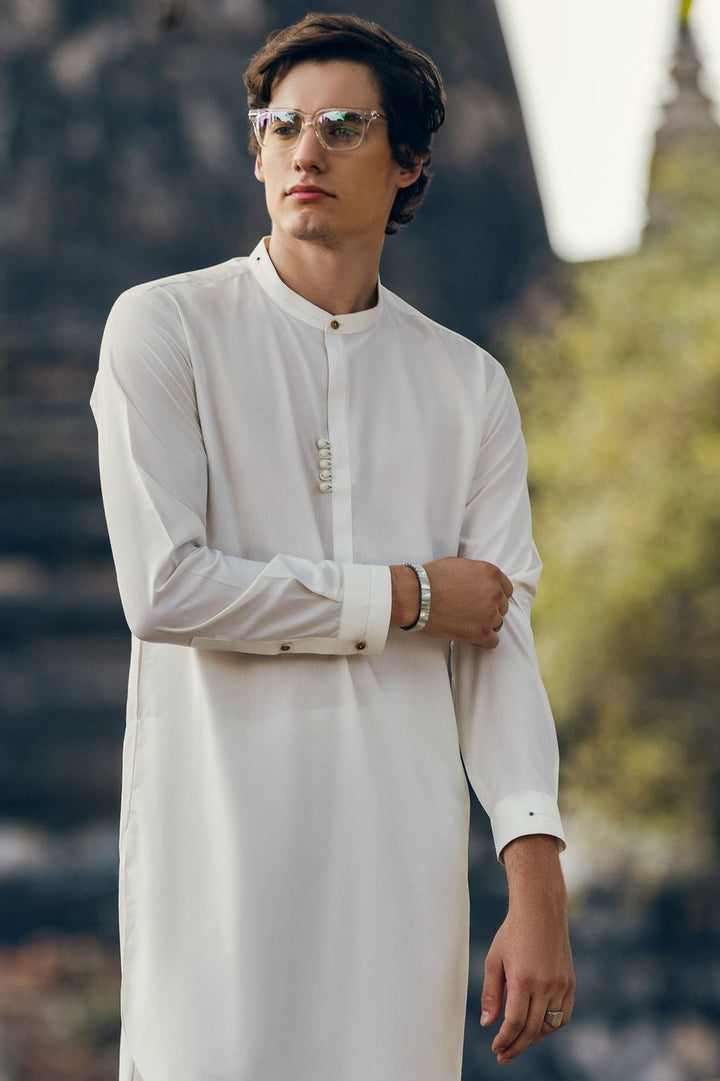 Polyester Viscose White Kurta Trouser - J. Junaid Jamshed