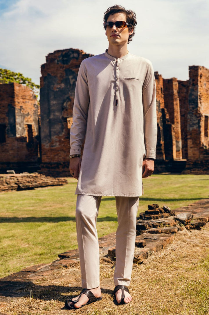 Polyester Viscose Khaki Kurta Trouser - J. Junaid Jamshed