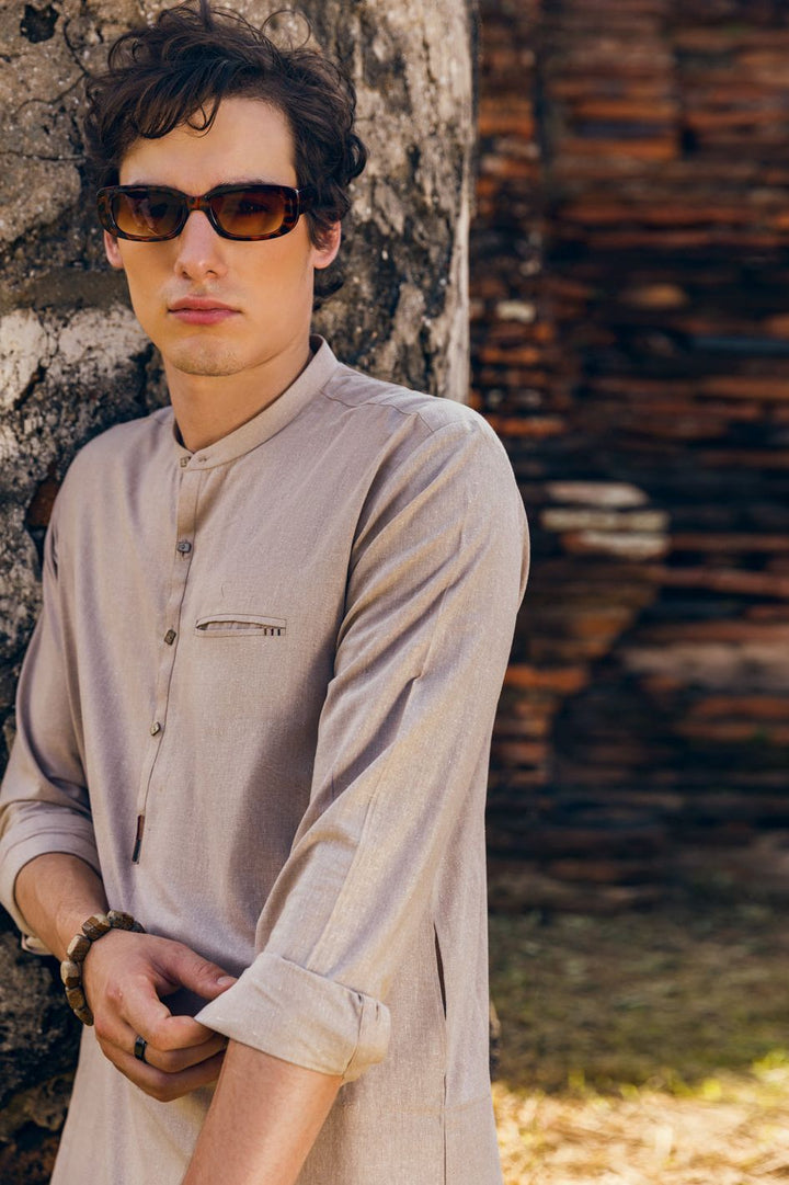Polyester Viscose Khaki Kurta Trouser - J. Junaid Jamshed