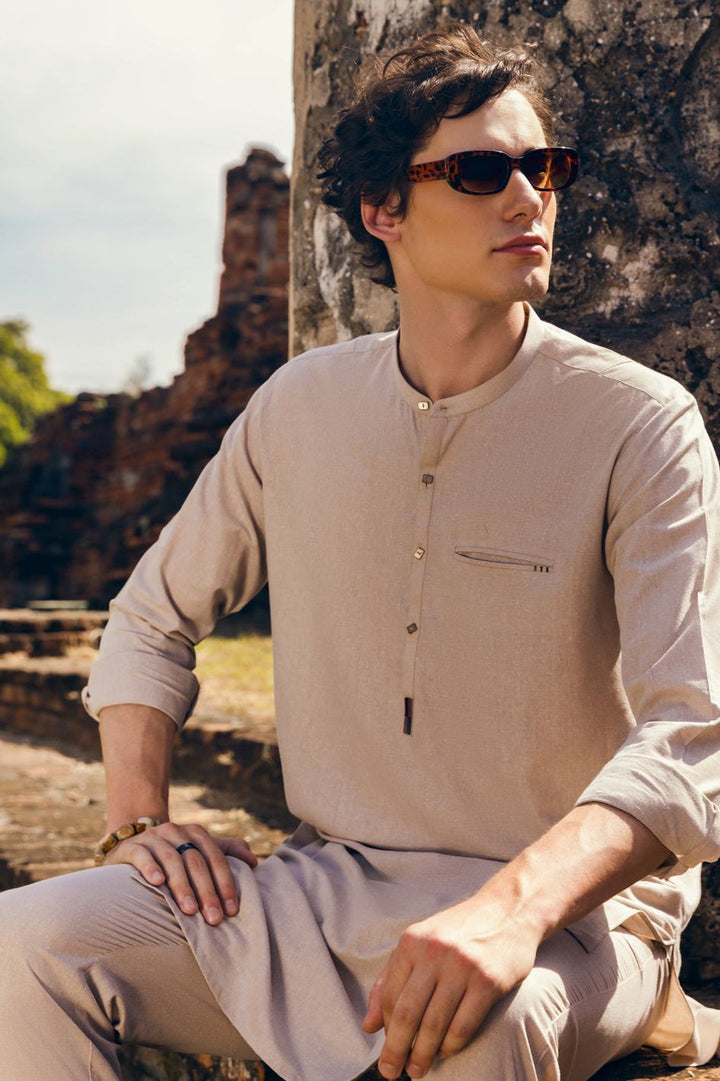 Polyester Viscose Khaki Kurta Trouser - J. Junaid Jamshed