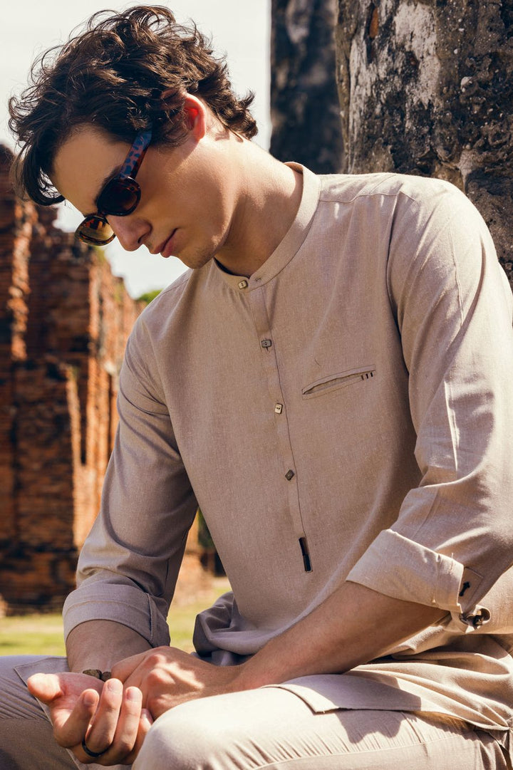 Polyester Viscose Khaki Kurta Trouser - J. Junaid Jamshed