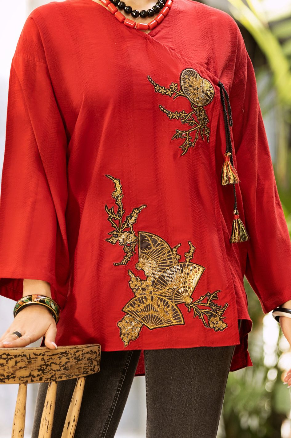 Jacquard Red Kurti - Almirah