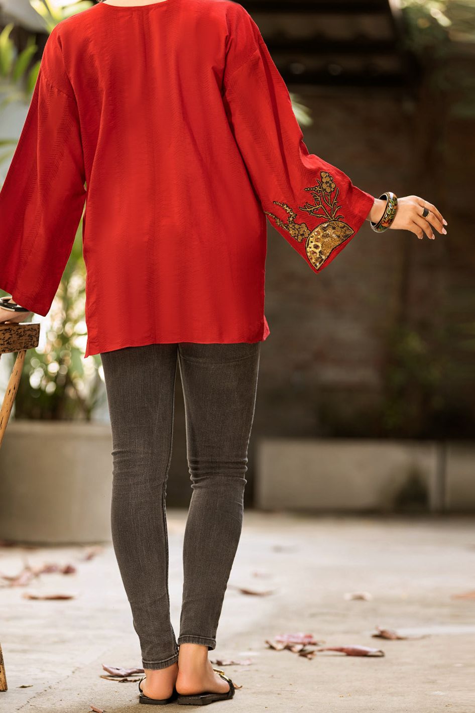 Jacquard Red Kurti - Almirah