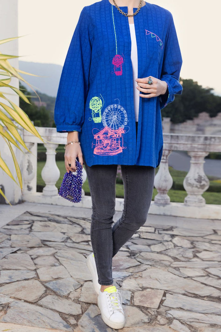 Lino Kara Blue Kurti - Almirah