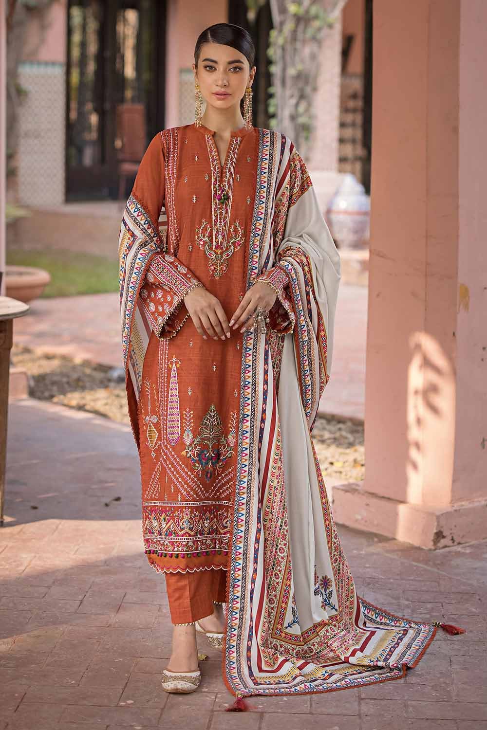 Embroidered Khaddar Light Brown 3 Piece Suit - Gul Ahmed