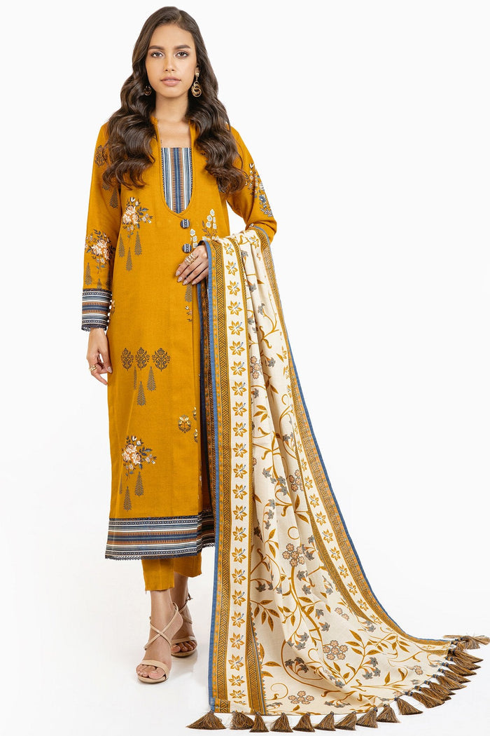 Yellow 3 Piece Khaddar Suit - Alkaram Winter Collection