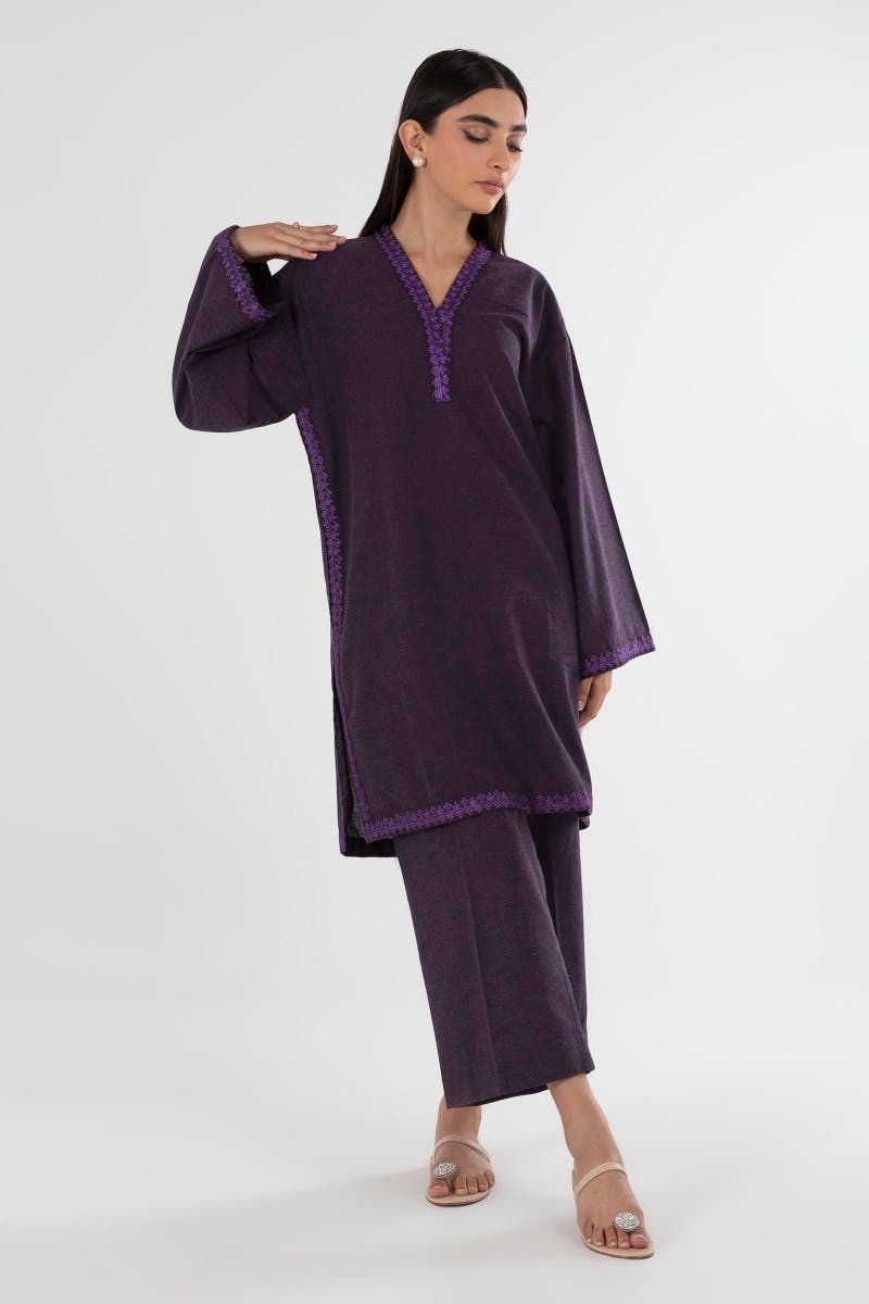 Yarn dyed Purple 3 Piece Suit - Sana Safinaz