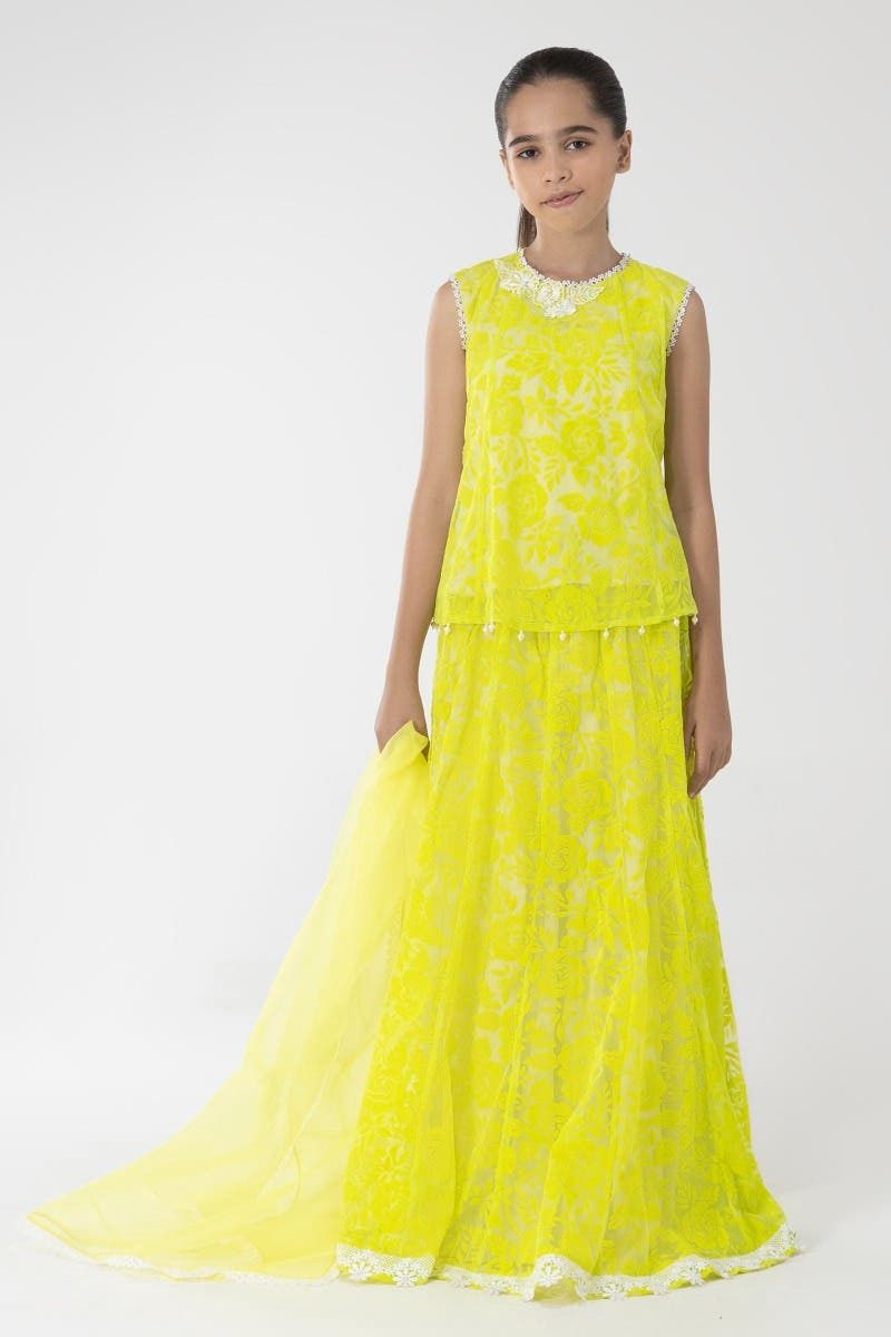 Jacquard Lime Green 3 Piece Suit - Sana Safinaz
