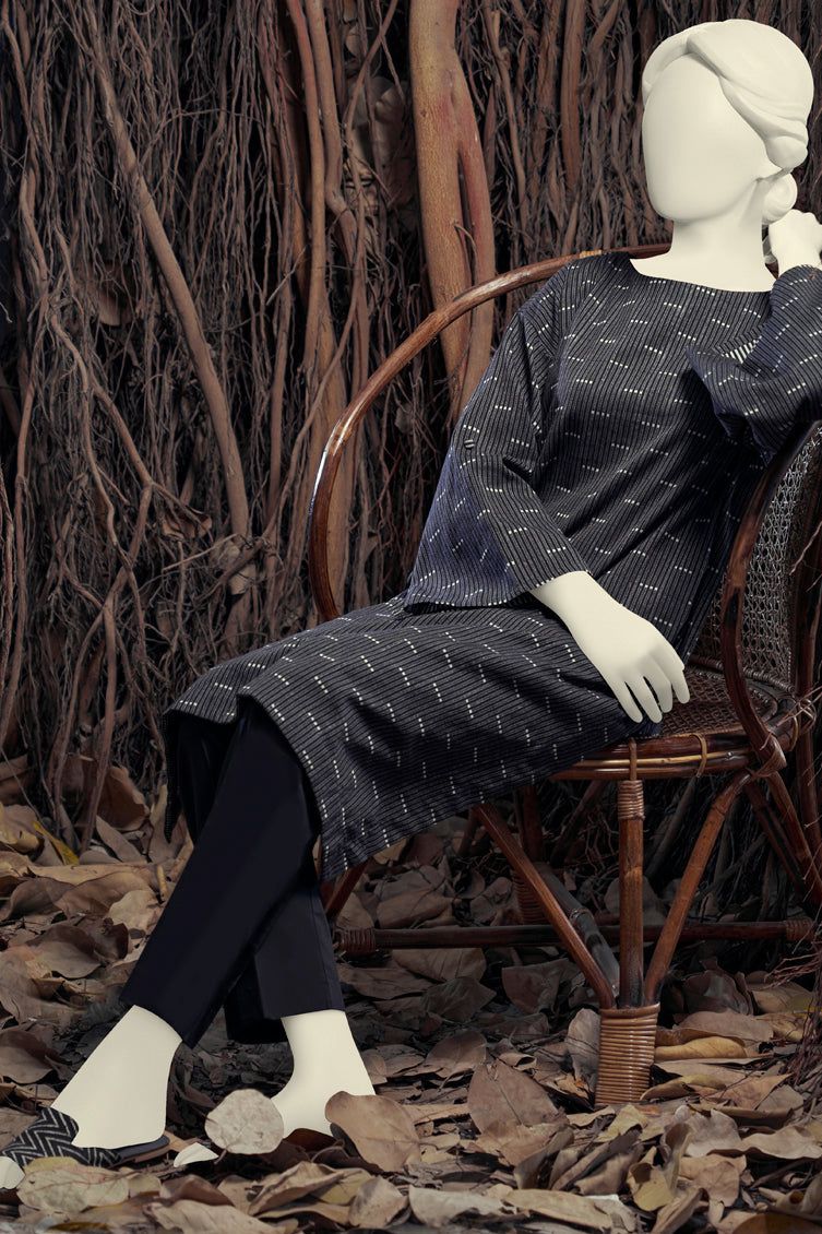 Jacquard Black & White Kurti - J. Junaid Jamshed