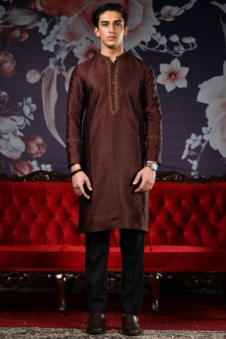 Polyester Rust Teen's Special Kurta  -  J. Junaid Jamshed