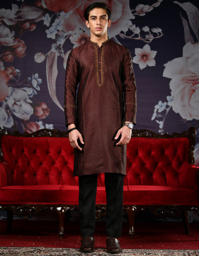 Polyester Rust Teen's Special Kurta  -  J. Junaid Jamshed