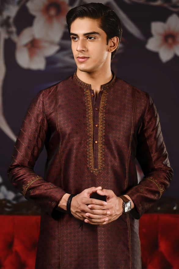 Polyester Rust Teen's Special Kurta  -  J. Junaid Jamshed