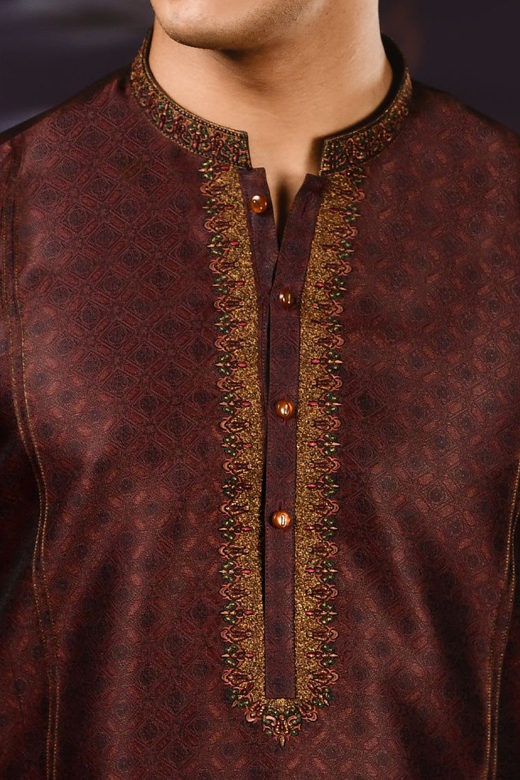Polyester Rust Teen's Special Kurta  -  J. Junaid Jamshed