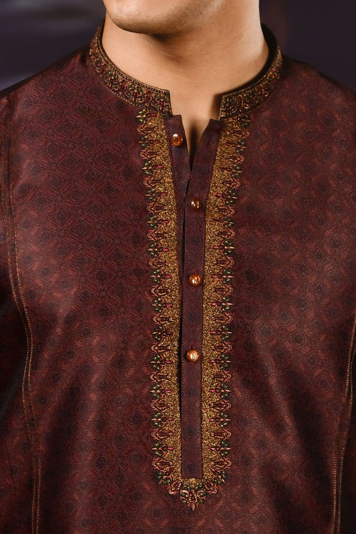 Polyester Rust Teen's Special Kurta  -  J. Junaid Jamshed