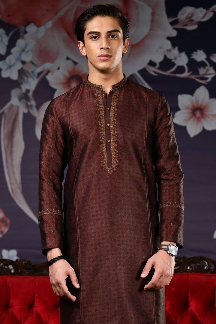 Polyester Rust Teen's Special Kurta  -  J. Junaid Jamshed