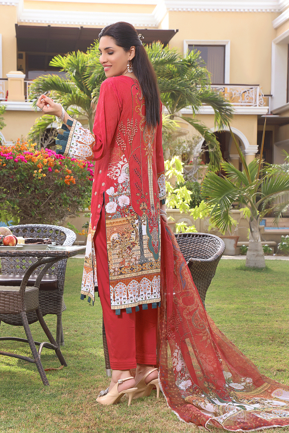 Red 3 Piece Lawn Suit - Khas