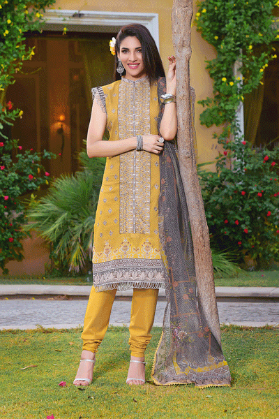 Yellow 3 Piece Lawn Suit - Khas