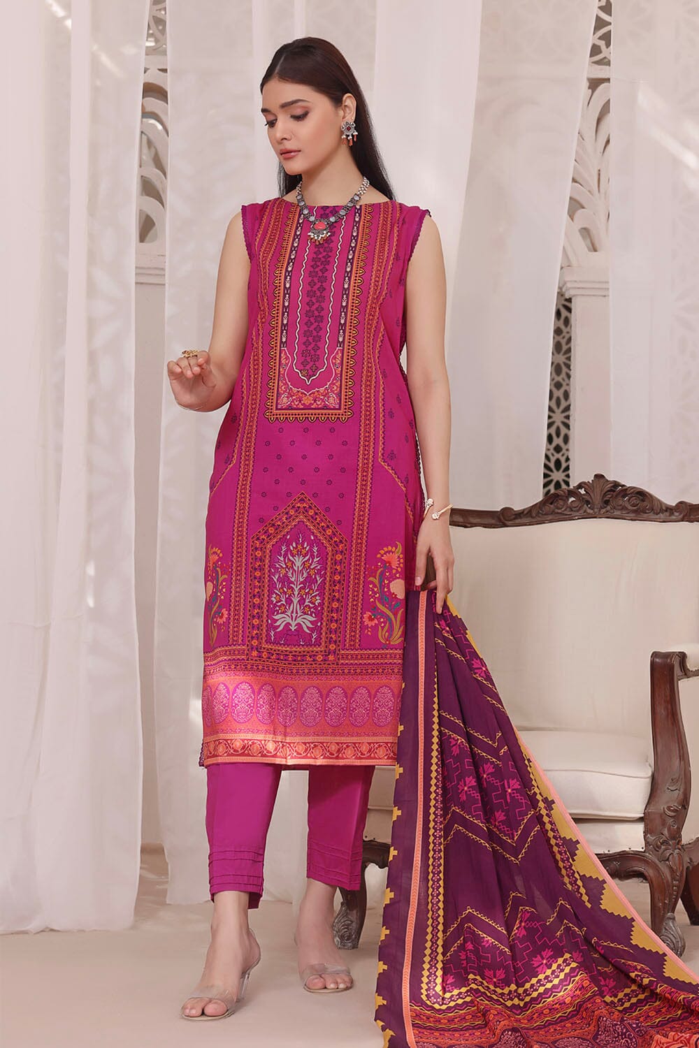 Lawn Magenta 3 Piece Suit - Khas