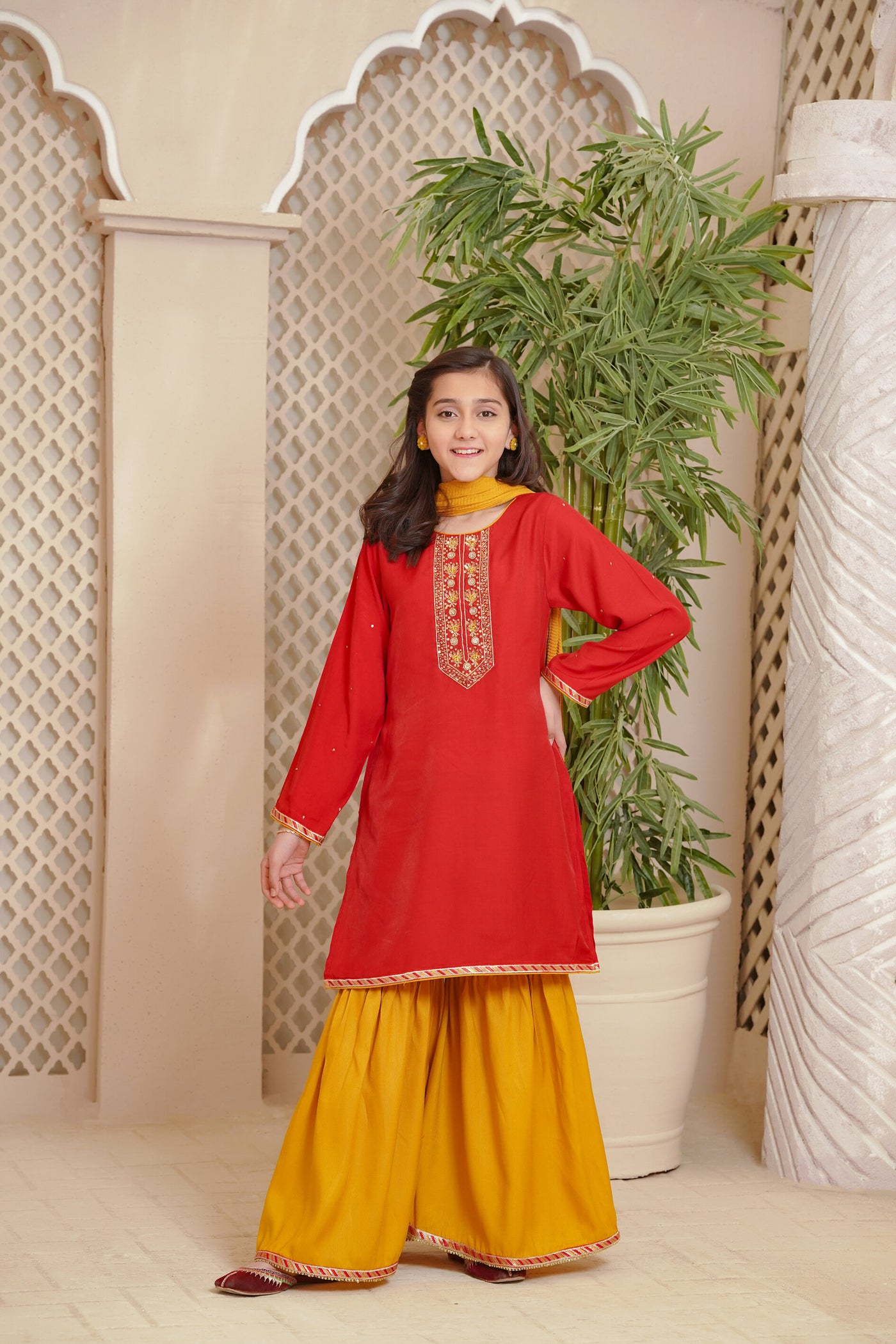 OFW-AC-17 Cotton Viscose Red 3 Piece Suit - Ochre