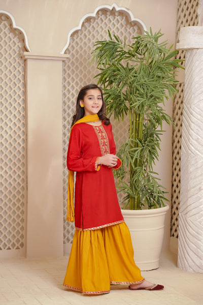 OFW-AC-17 Cotton Viscose Red 3 Piece Suit - Ochre