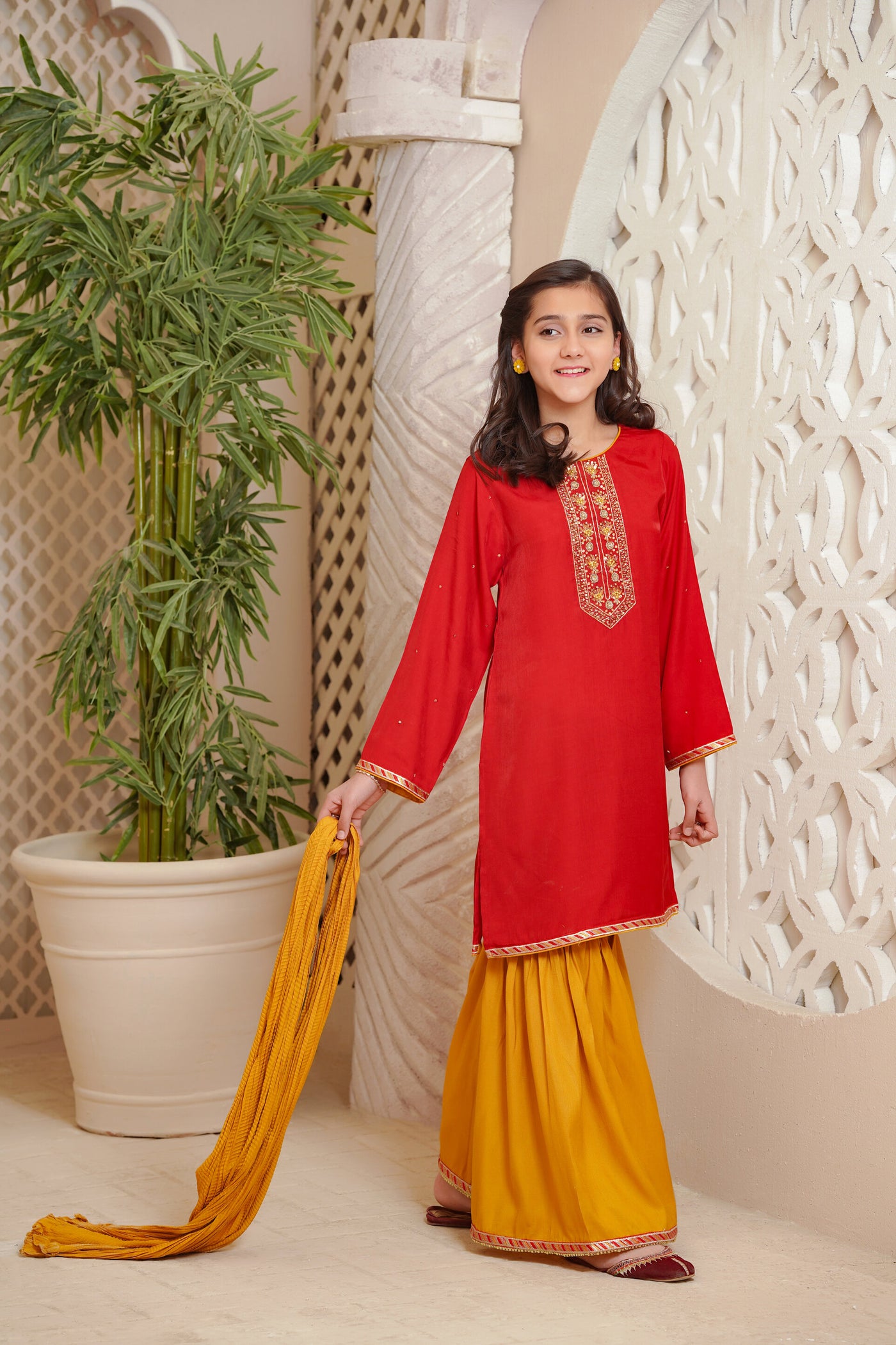 OFW-AC-17 Cotton Viscose Red 3 Piece Suit - Ochre