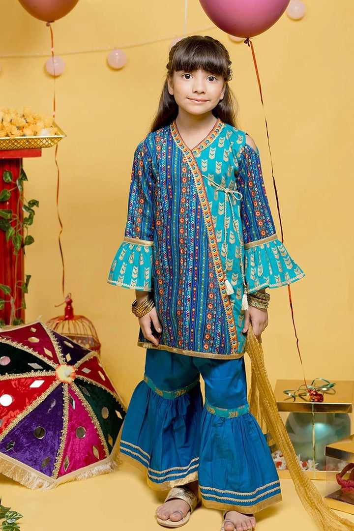 Blue Cotton 3 Piece Kids Suit - Senorita