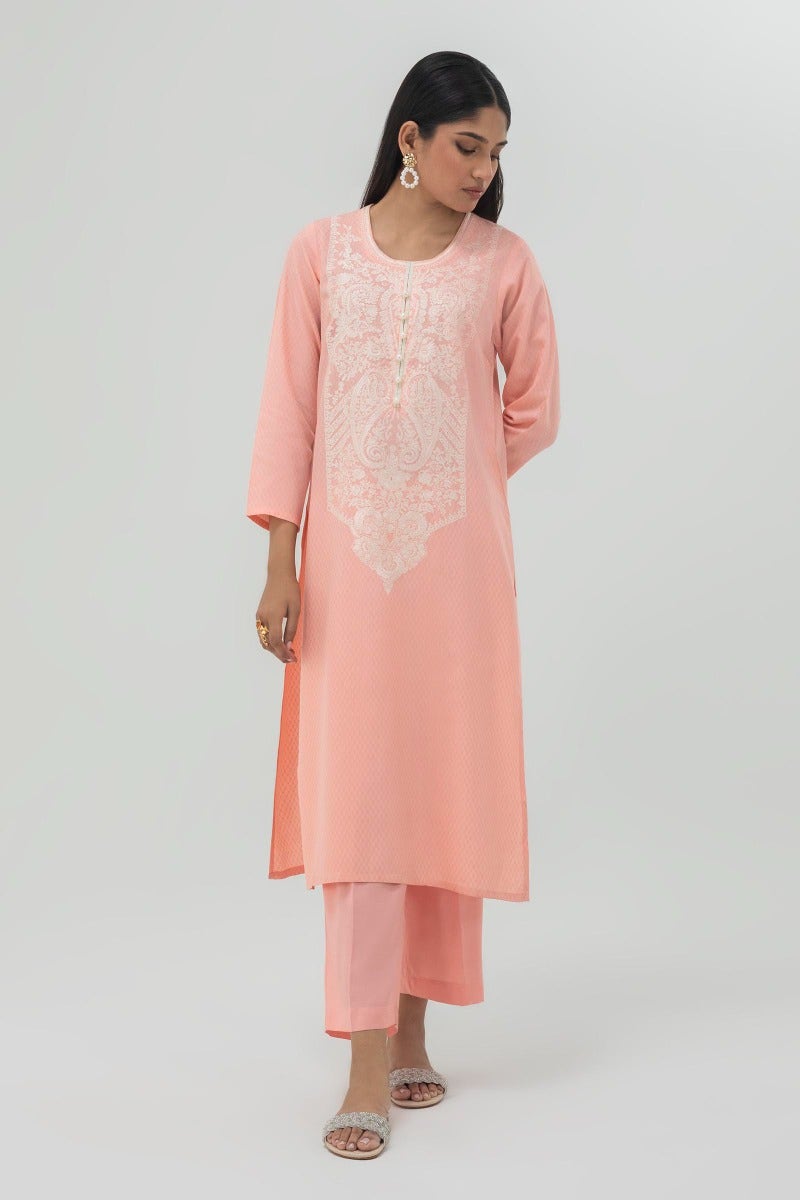 Viscose Dobby Pink 2 Piece Suit - Sana Safinaz