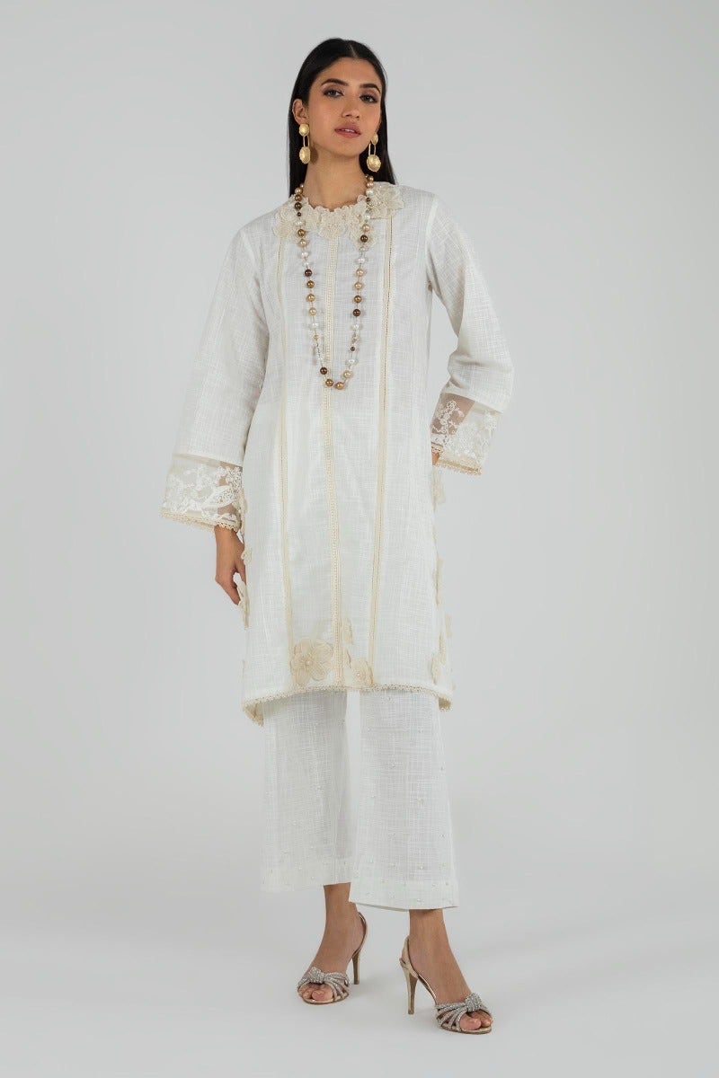 Lawn Off White Kurti - Sana Safinaz