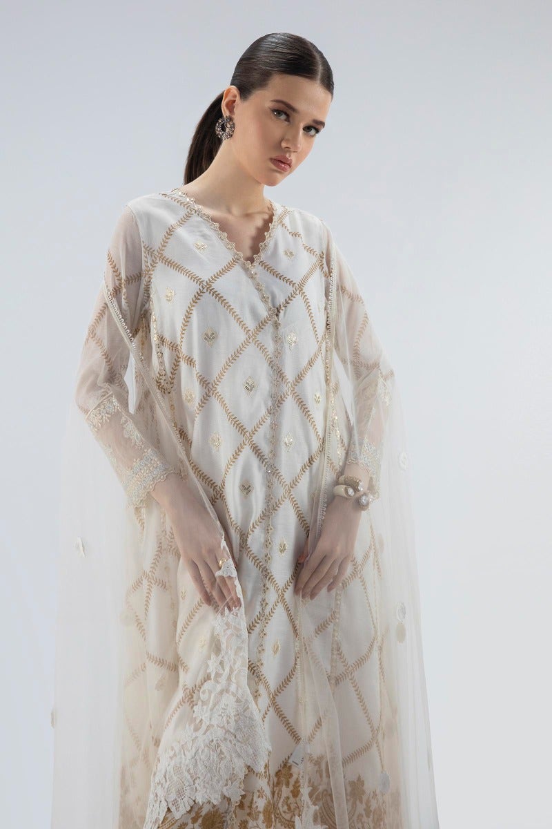Cotton Net Off White 3 Piece Suit - Sana Safinaz