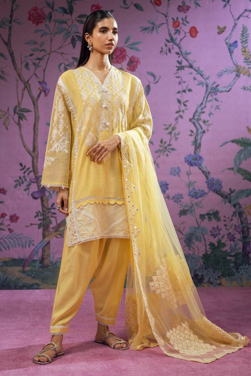 Poly Slub Yellow 3 Piece Suit - Sana Safinaz