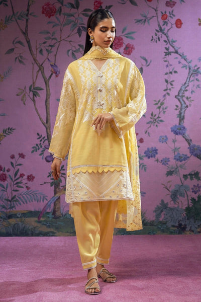 Poly Slub Yellow 3 Piece Suit - Sana Safinaz