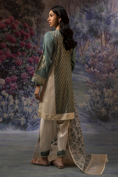 Raw Silk Green 3 Piece Suit - Sana Safinaz