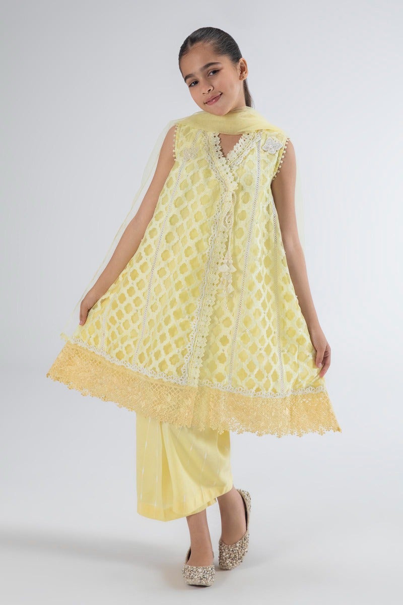 Organza Jacquard Yellow 3 Piece Suit - Sana Safinaz