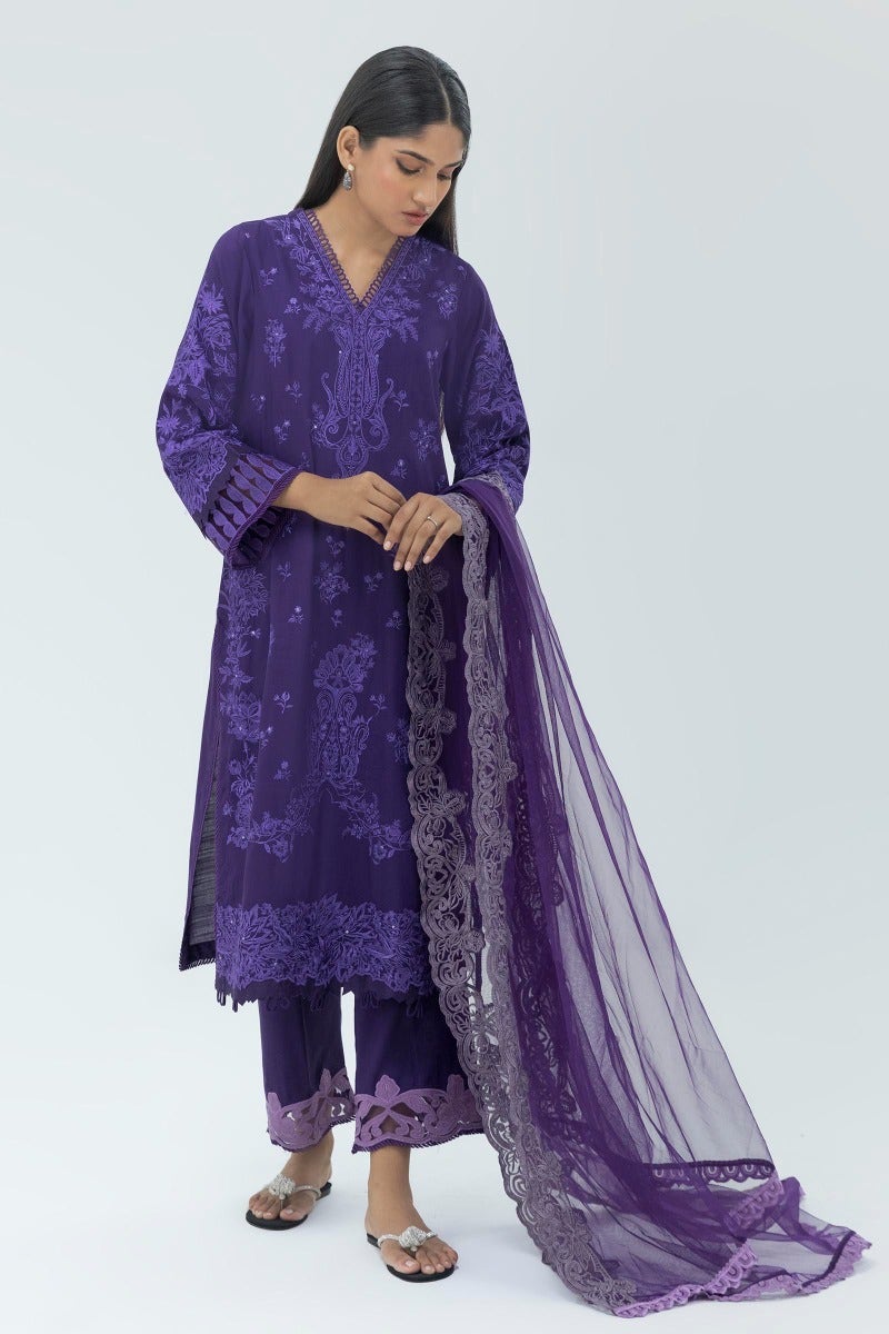 Raw Silk Dark Purple 2 Piece Suit - Sana Safinaz