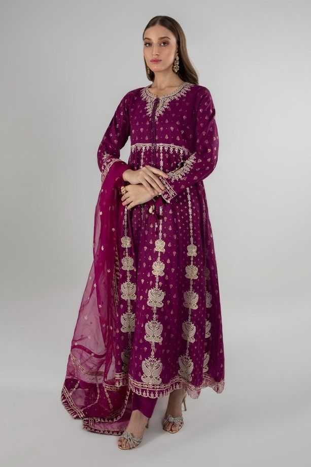 Jacquard Magenta 2 Piece Suit - Sana Safinaz